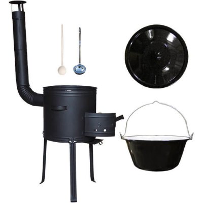 Perfect Home kotlík na guláš smalt 20 l kovová kotlina s vysokými nožičkami 42 cm poklice smalt 49 cm naběračka 350 ml a vařečka 50 cm – Zboží Dáma