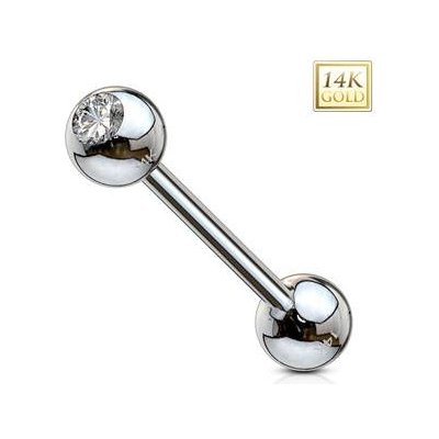 Šperky4U zlatý piercing do jazyka zirkon ZL01106-WG – Zboží Dáma