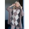 Dámský svetr a pulovr PeeKaBoo Dámské pončo s rukávy a kosočtvercovým vzorem Tokol cappuccino