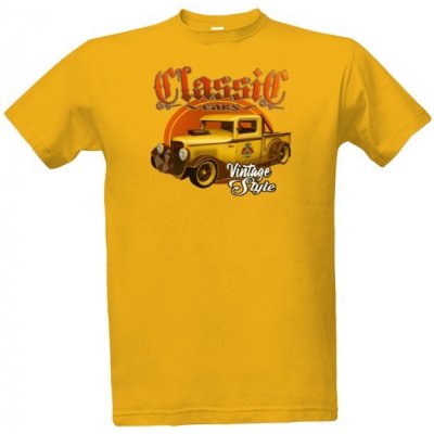 Tričko s potiskem Retro auto žlutý pickup-classic cars pánské Černá – Zboží Mobilmania