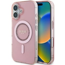 Guess IML Rhinestones Ring MagSafe Zadní Kryt pro iPhone 16 Pink