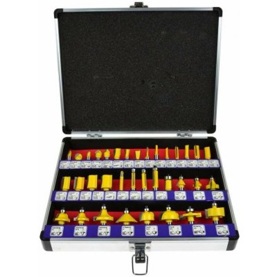 Frézy tvarové do dřeva s SK plátky, sada 35ks, stopka 8mm, v kovovém k., GEKO – Sleviste.cz