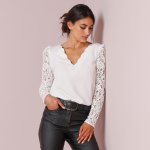 Halenka s krajkovými rukávy a stuhou na zádech režná – Zboží Mobilmania