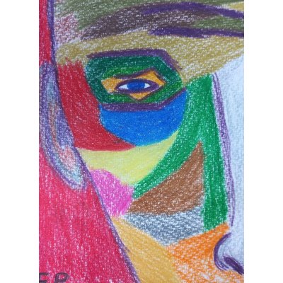 Petr Farták, Detail tváře muže II., Malba na papíře, pastelka, 14 x 21 cm – Zboží Mobilmania