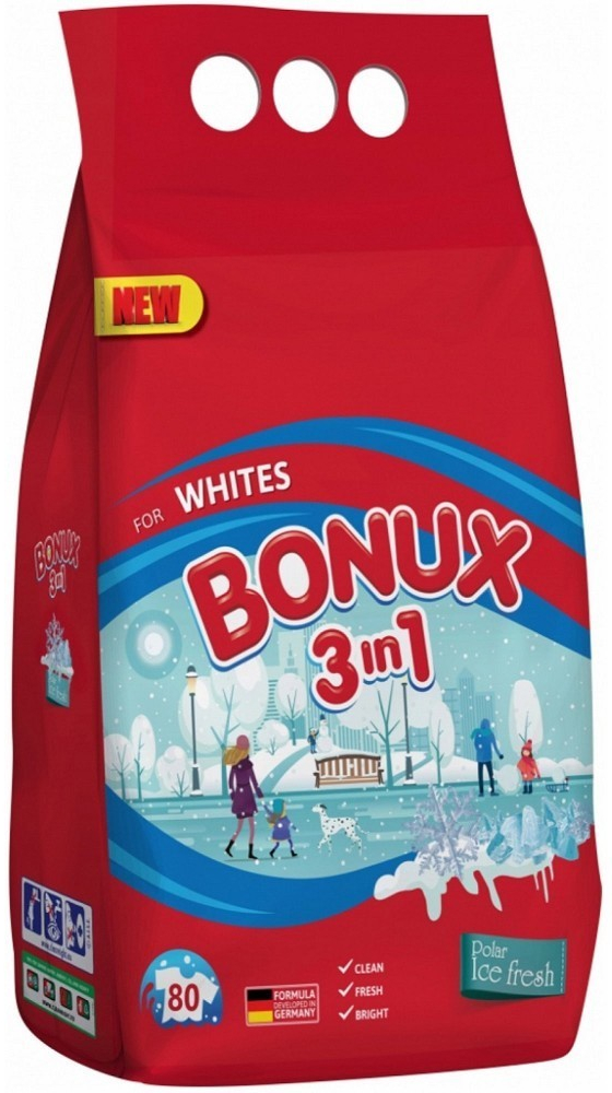 Bonux White Polar Ice Fresh 3v1 prací prášek na bílé prádlo 100 PD 7,5 kg