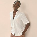 Halenka s madeirou krátkými rukávy a tuniským výstřihem bílá – Zboží Mobilmania