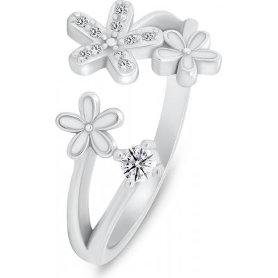 Brilio Silver otevřený prsten Květiny se zirkony RI125W – Zboží Mobilmania
