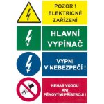 Značení 54 Pozor el.zařízení,hl.vypínač,vypni v nebezpečí,nehas vodou7,5x10,5cm – Hledejceny.cz