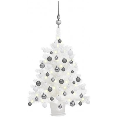 zahrada-XL Umělý vánoční stromek s LED diodami a sadou koulí bílý 65 cm