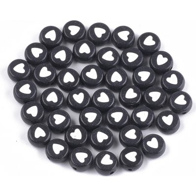 Akrylové lentilky černé - srdíčka bílá - plná - 7 x 7 x 3,5 mm - 10 ks – Zboží Mobilmania