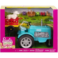 MATTEL Barbie Herní set Farma modrý traktor
