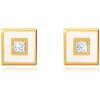 Náušnice Šperky eshop zlaté náušnice čtvereček zdobený bílou glazurou čirý zirkon GG68.10