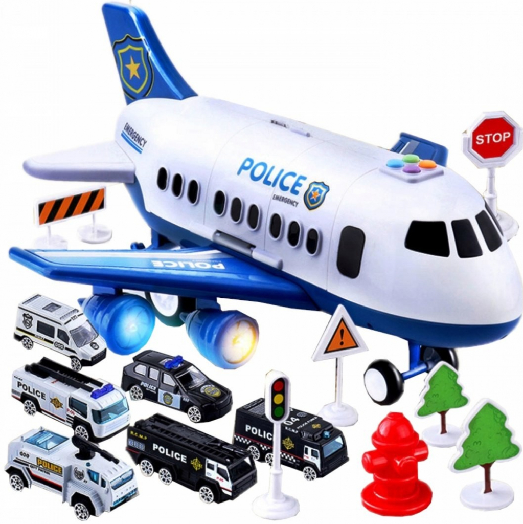 KIK Elektronické Nákladní Letadlo s autíčky a příslušenstvím Police