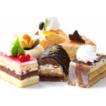 WEBLUX 96319616 Fototapeta plátno Assorted different mini cakes with cream Rozmanité mini koláče se smetanou čokoládou a bobulemi rozměry 160 x 116 cm – Zbozi.Blesk.cz