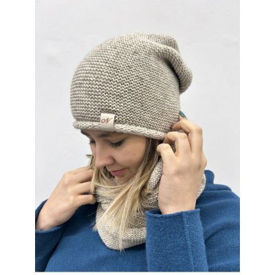 Italy fashion SET čepice a nákrčník MELÍR béžovobílý melír – Zboží Dáma