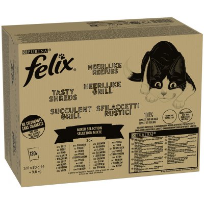 Felix Tasty Shreds míchané balení v omáčce 120 x 80 g