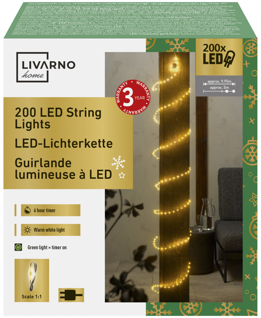 LIVARNO home Světelný LED řetěz 200 LED svazek stříbrná