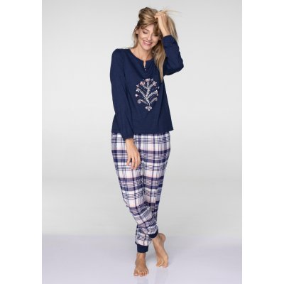 Dlouhé pyžamo s flanelovými kalhotami a květy modrá – Zboží Mobilmania