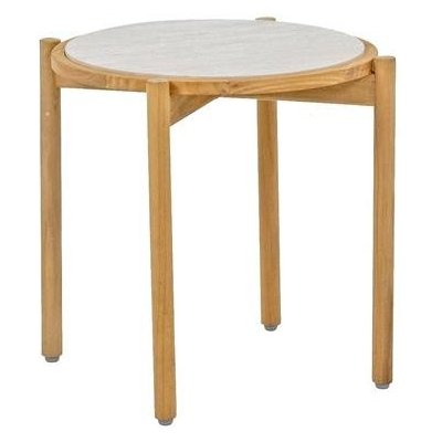 Apple Bee Odkládací stolek St Lucia Teak, Apple Bee, kulatý 55x49 cm, rám teak, deska keramika dekor Travertino white – Hledejceny.cz