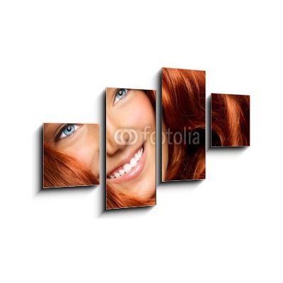 Obraz 4D čtyřdílný - 100 x 60 cm - Beautiful Girl With Healthy Long Red Curly Hair Krásná dívka se zdravými dlouhými červenými kudrnatými vlasy