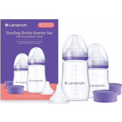 Lansinoh Startovací set kojeneckých lahví 1 ks 160 ml + 1 ks 240 ml + dudlíky NaturalWave 3 ks S + M + F – Sleviste.cz