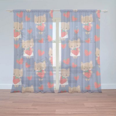 Sablio Záclony Kočičky s jahodami: 2ks 150x250cm – Zboží Mobilmania