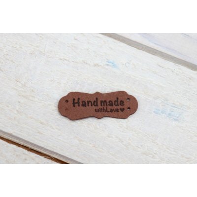 Pro Háčkování Hand Made koženková cedulka se srdíčkem 15x40 mm hnědá – Zboží Dáma