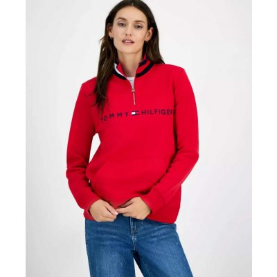 Tommy Hilfiger dámská mikina se zipem Embroided Logo červená – Sleviste.cz