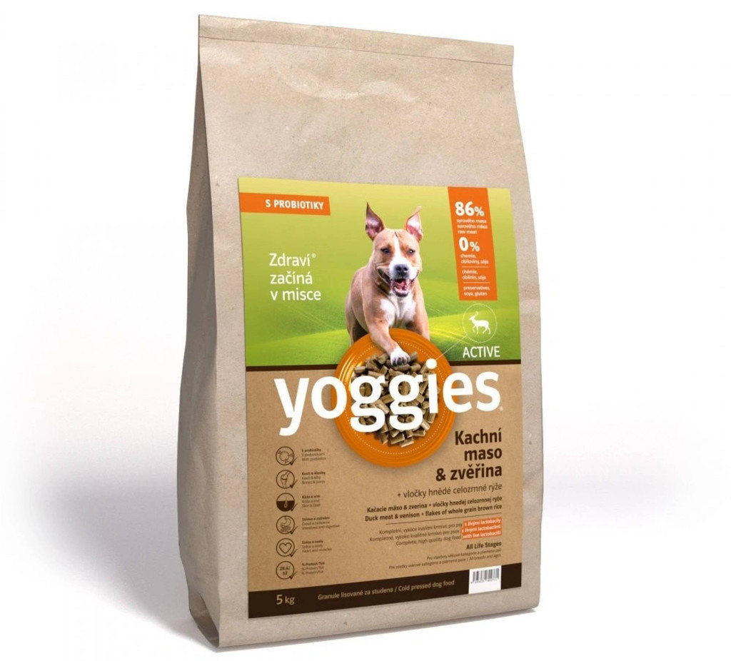 Yoggies Active granule lisované za studena s probiotiky Kachní maso & zvěřina 5 kg