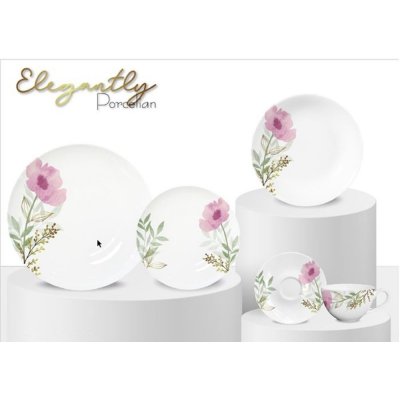 HOME ELEMENTS Porcelánová sada talířů 18 kusů Růžový mák – Zboží Dáma