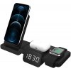 AppleMix Stojánek / bezdrátová nabíječka Qi / hodiny 4v1 - pro Apple iPhone + Watch + bezdrátové AirPods + hodiny - černý