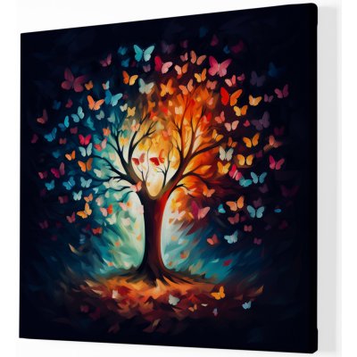 Obraz na plátně - Barevný motýlí strom života FeelHappy.cz Velikost obrazu (šířka x výška): 40 x 40 cm – Sleviste.cz