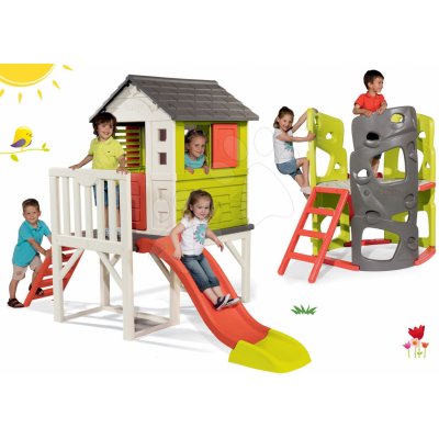 Smoby set domeček na pilířích Pilings House s 1,5 m kluzavkou a prolézačka Multi-Activity Tower 810800-5 – Hledejceny.cz