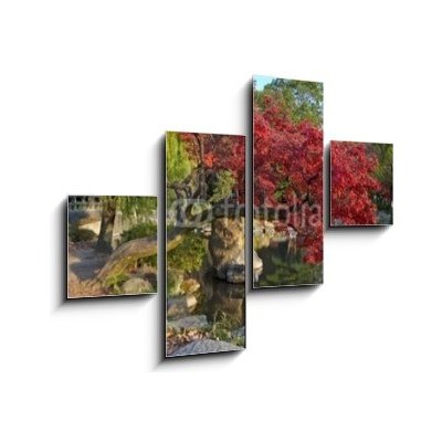 Obraz čtyřdílný 4D - 120 x 90 cm - summer japanese landscape with pond and trees letní japonská krajina s rybníkem a stromy – Zboží Mobilmania