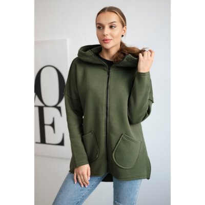 Fashion week Asymetrická zateplená mikina parka s kapuci k68652 Khaki – Zbozi.Blesk.cz