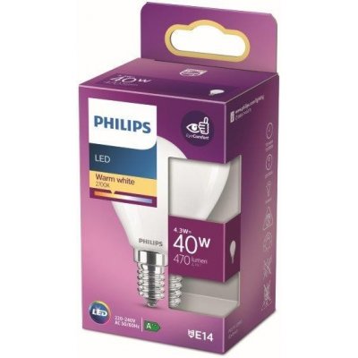 Philips 8718699763435 LED žárovka 1x4,3W E14 470lm 2700K teplá bílá, matná bílá, EyeComfort – Zboží Živě