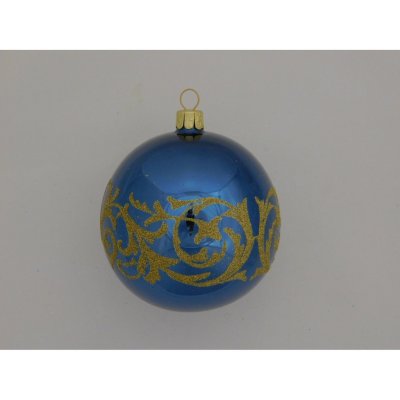 ONREX Vánoční ozdoba skleněná koule modrá ornament pr. 8 cm – Hledejceny.cz