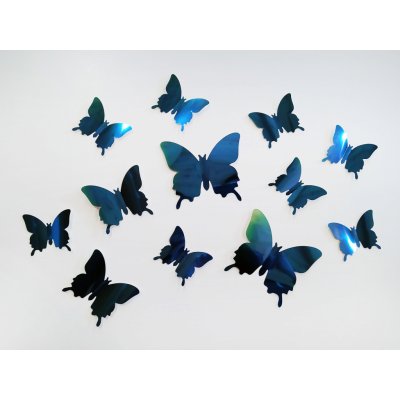Nalepte.cz 3D motýli na zeď metalická modrá 12 ks 12 x 10 cm