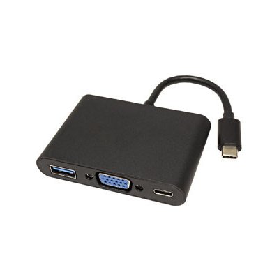 USB/Video převodník + HUB, DP Alt Mode, USB C samec - VGA (D-sub) samice + USB C samice (PD) + USB A sam, černý, plastic bag 2560x