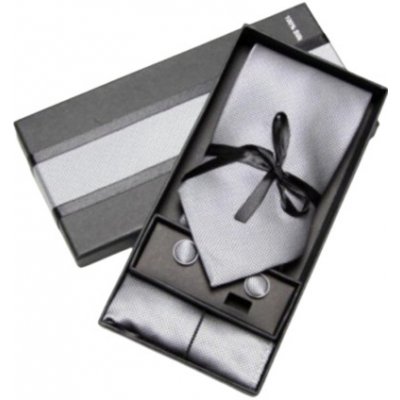 Dárková sada kravata kapesníček a manžetové knoflíky Gray – Sleviste.cz