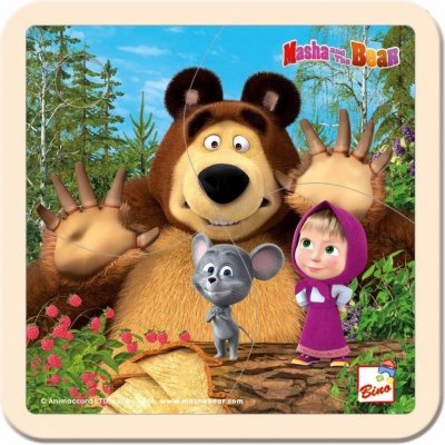 Bino dřevěné puzzle Máša a medvěd s myškou 4 dílky