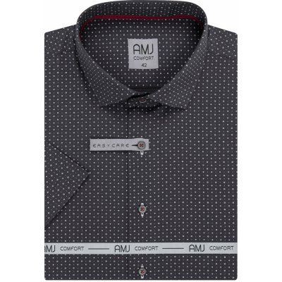 AMJ pánská košile bavlněná, tmavě šedá s čtverečky a trojúhelníky  VKSBR1211, krátký rukáv, slim-Fit od 990 Kč - Heureka.cz