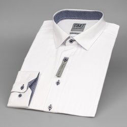 AMJ pánská bavlněná košile dlouhý rukáv slim fit vytláčený vzor bílá VDSBR1154/17