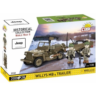 COBI 3132 World War II Americký ozbrojený terénní automobil Jeep Willys MB & Trailer – Zboží Dáma