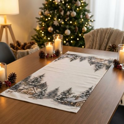 Forbyt kuchyňský ubrus vánoční CYH6059R zasněžené chaloupky bílo-zelená 40x90cm – Zboží Dáma