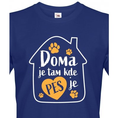 Bezvatriko Doma je tam kde je pes modrá Canvas pánské tričko s krátkým rukávem 1 – Zbozi.Blesk.cz