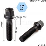 Kolový šroub M14x1,5x57 koule R14, klíč 17, S17D57R14-ZNNI; černý, výška 79