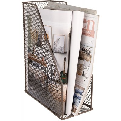 Hnědý železný stojan na časopisy a noviny ve tvaru šanonu – 23x11x30 cm – Zboží Dáma