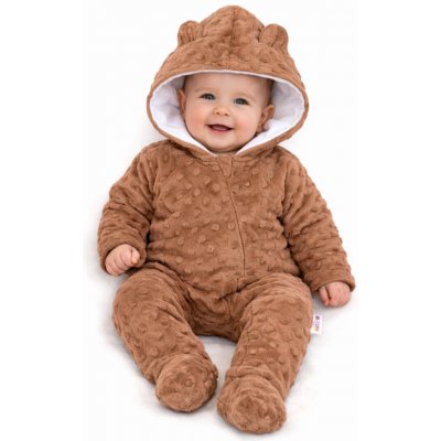 Baby Nellys Kombinézka/overálek MINKY s kapucí a oušky karamel hnědá – Hledejceny.cz