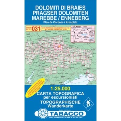 Dolomiti di Braies, Marebbe, Pragser Dolomiten, Enneberg (Tabacco - 031) - turistická mapa | knihynahory.cz – Zboží Mobilmania